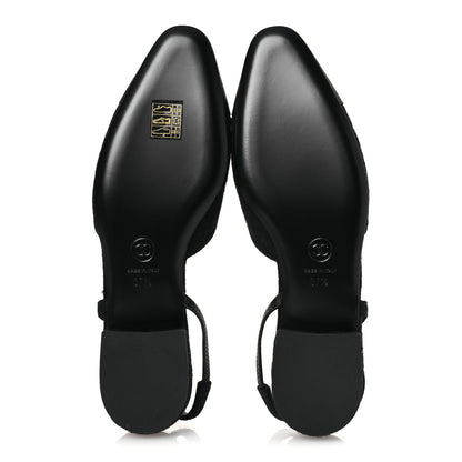 Chanel Wool Grosgrain Cap Toe CC Logo Slingback Flats 37.5 Black 7 of 13