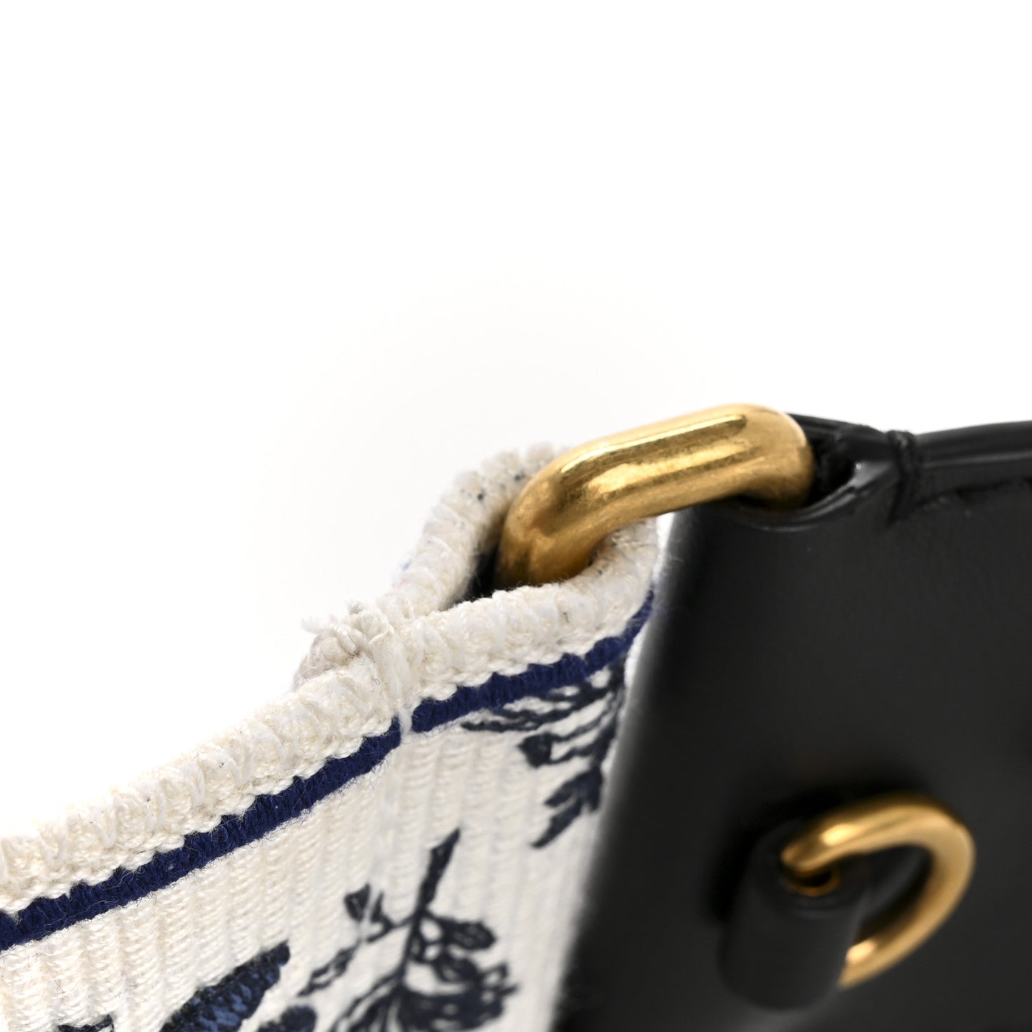 Canvas Embroidered Toile de Jouy Soleil Shoulder Strap Black White Blue