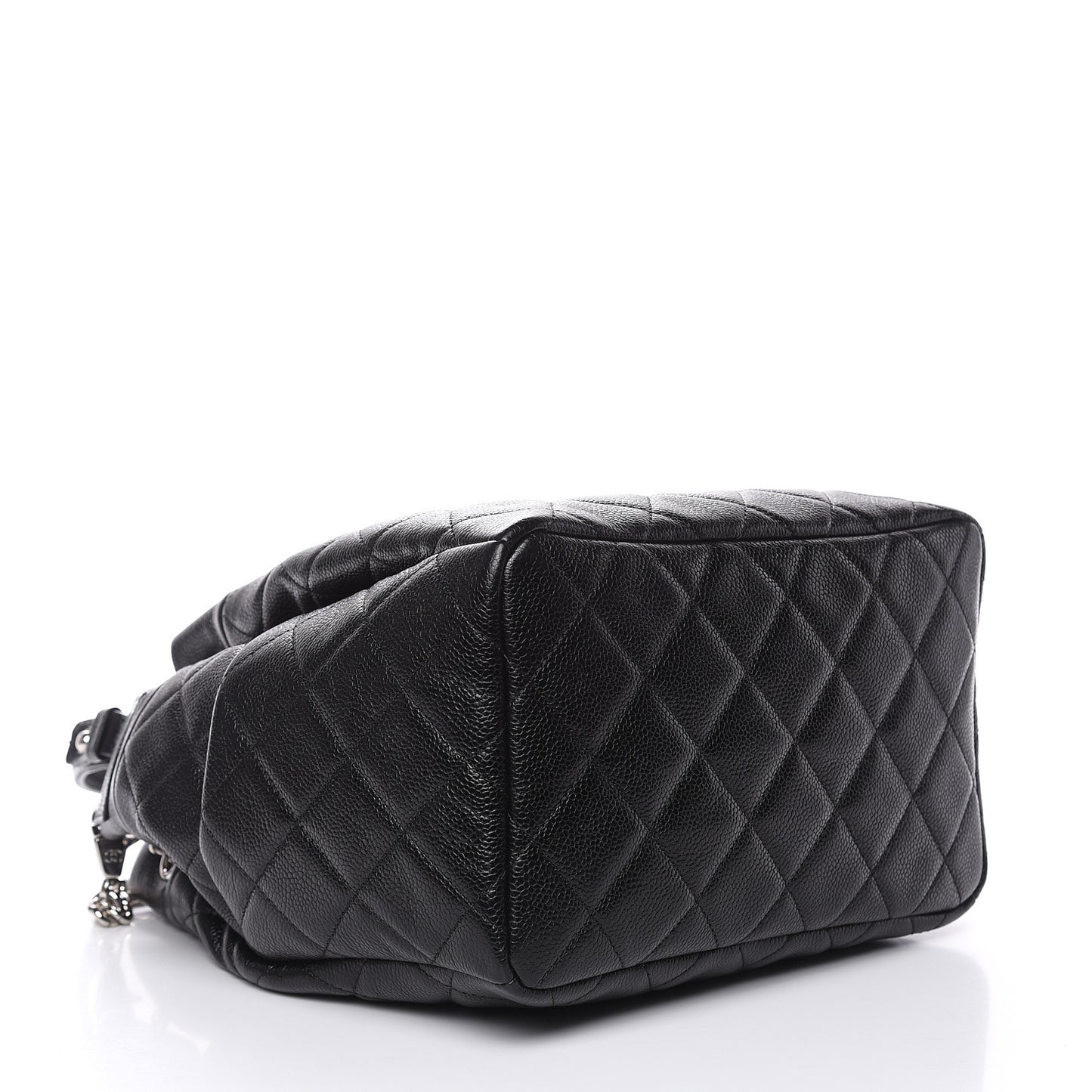 Grained Calfskin Quilted Medium CC Chain Bucket Drawstring Bag Black