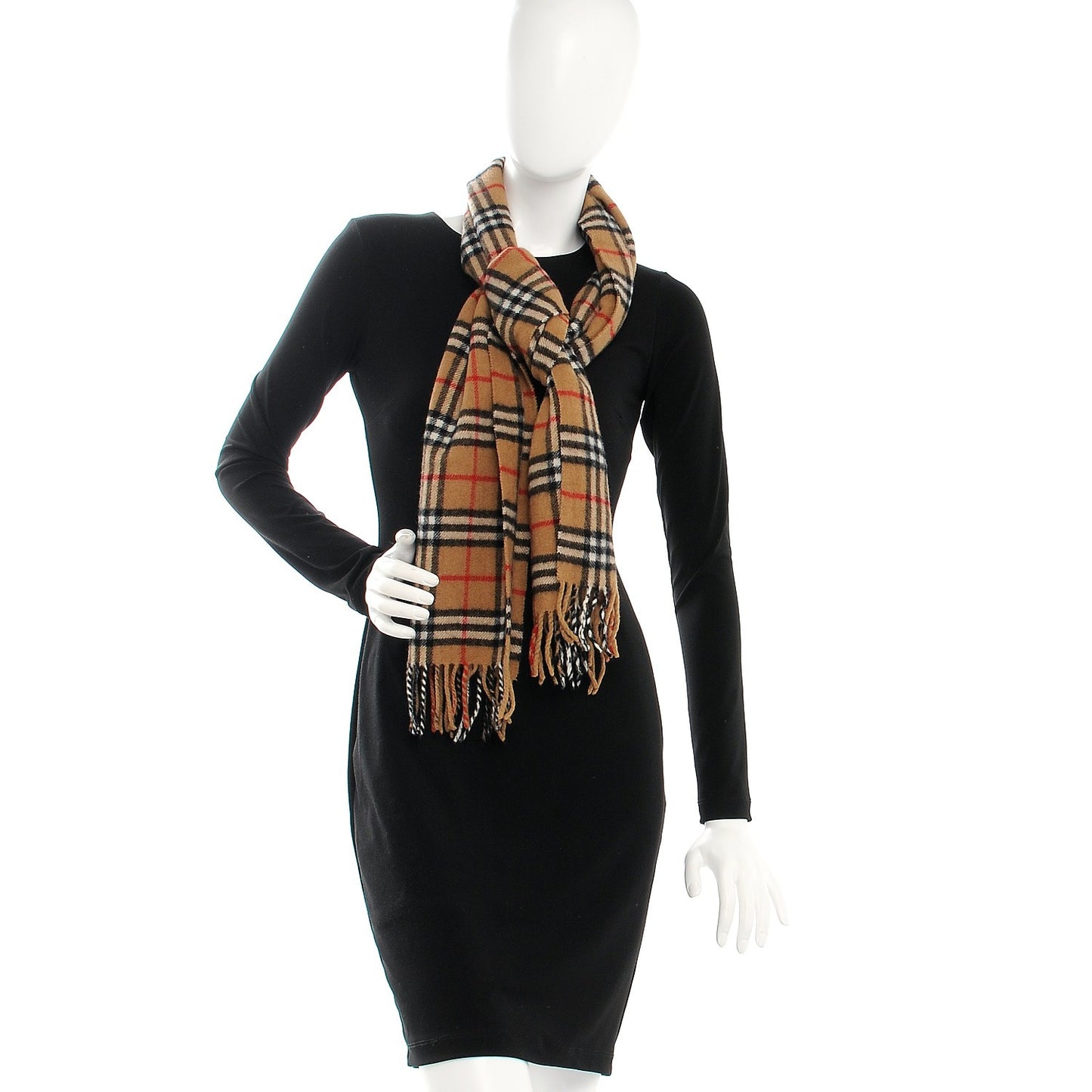 Lambswool Check Fringe Scarf Camel