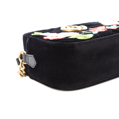 Gucci Velvet Matelasse Deer Embroidered Small GG Marmont Chain Shoulder Bag Black 5 of 9