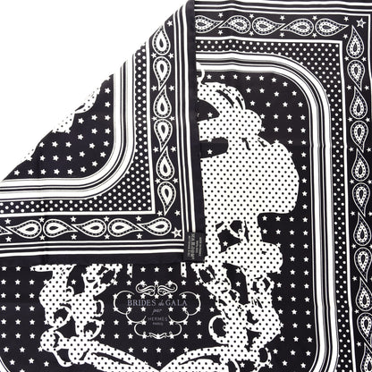 Hermes Silk Brides De Gala A Pois Bandana Scarf 55 Black White 3 of 5