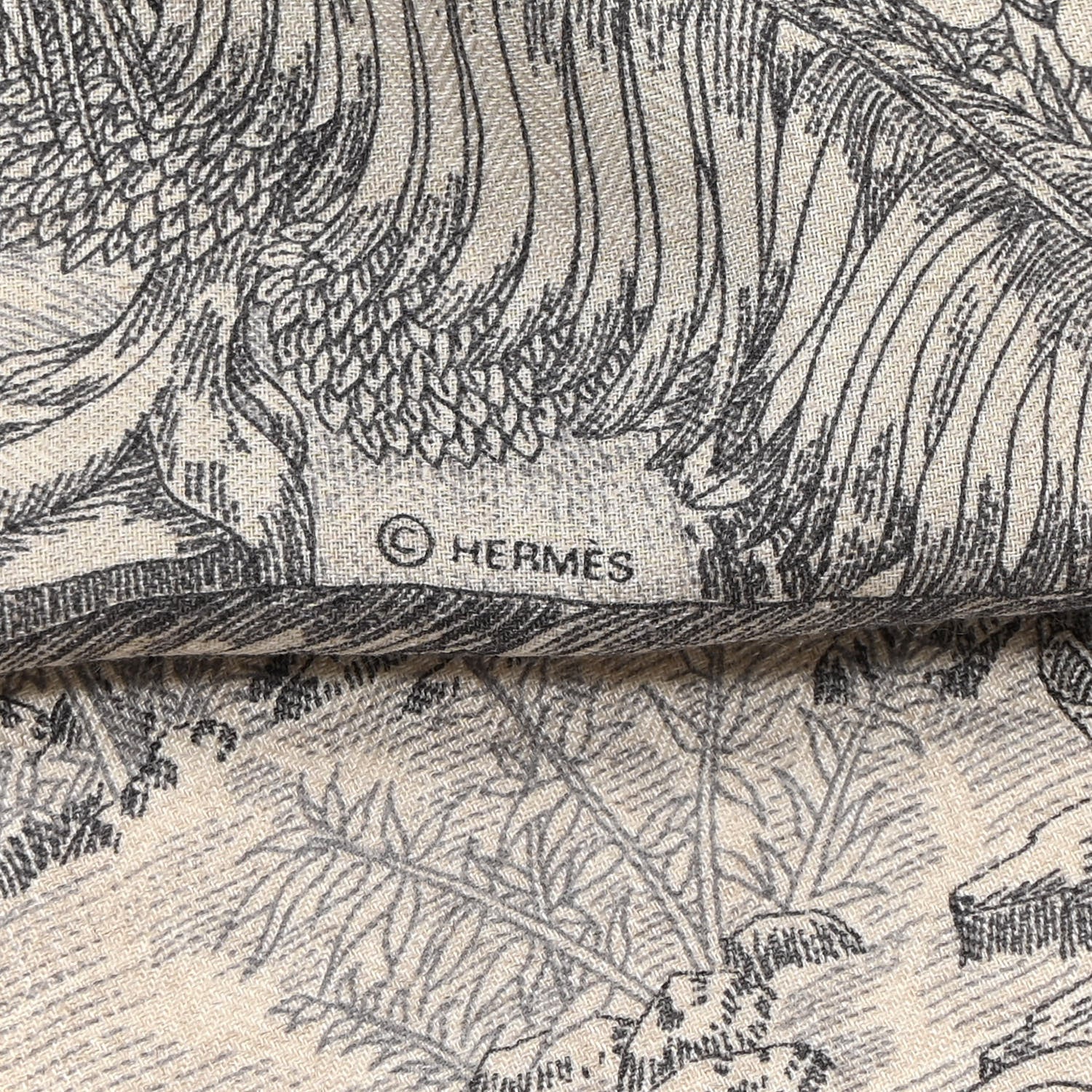 Hermes Cashmere Silk Faubourg Tropical Shawl 140 Naturel Gris Anthracite 5 of 5