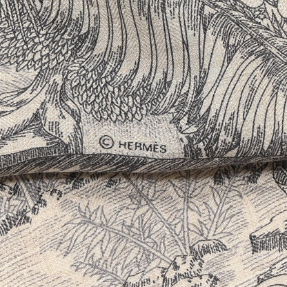 Hermes Cashmere Silk Faubourg Tropical Shawl 140 Naturel Gris Anthracite 5 of 5