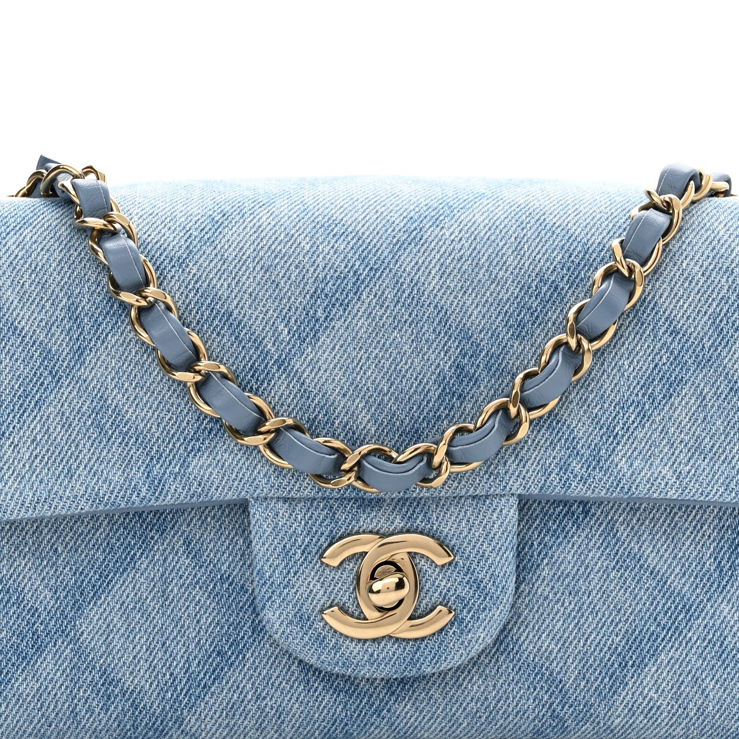 Printed Denim Quilted Mini Rectangular Flap Light Blue