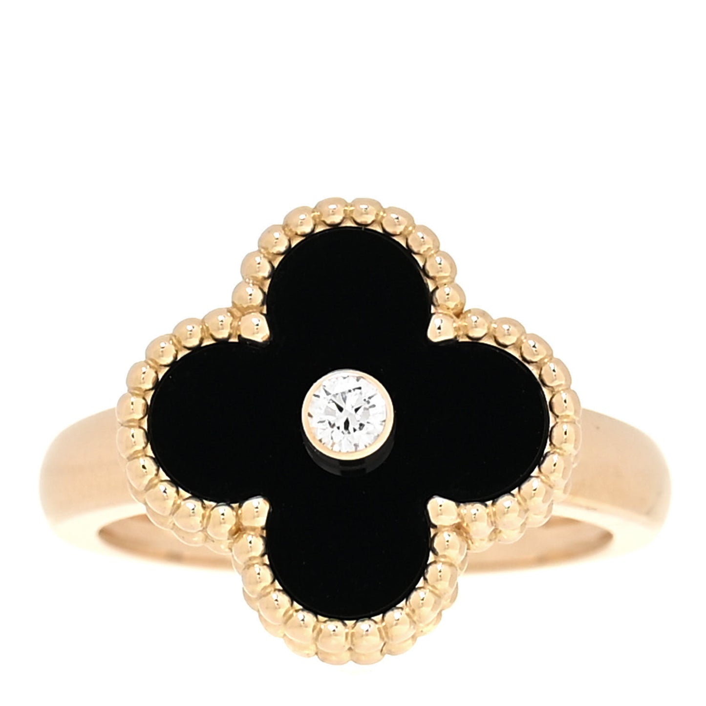 18K Yellow Gold Black Onyx Diamond Vintage Alhambra Ring 53 6.25