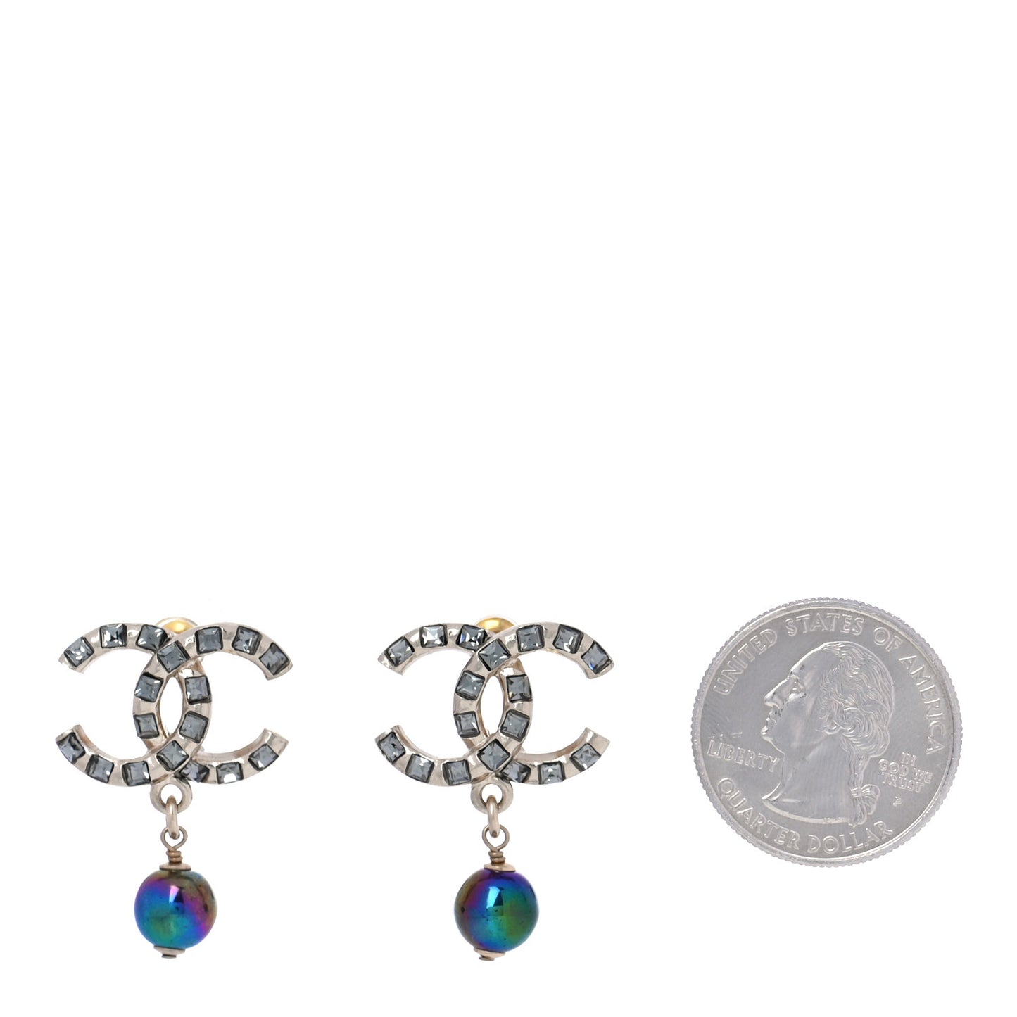 Metal Pearl Crystal CC Drop Earrings Gold Purple Gray