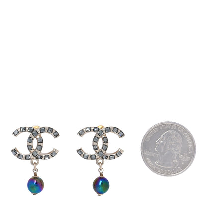Chanel Metal Pearl Crystal CC Drop Earrings Gold Purple Gray 2 of 5