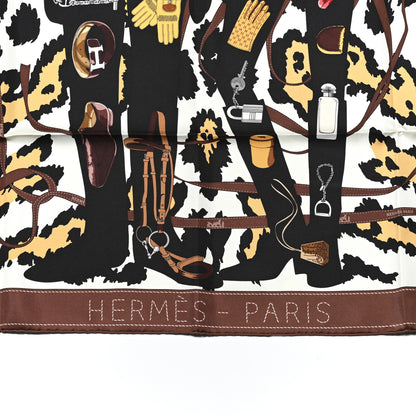 Hermes Silk Monsieur et Madame Scarf 90 Chocolat Ivoire Black 2 of 4