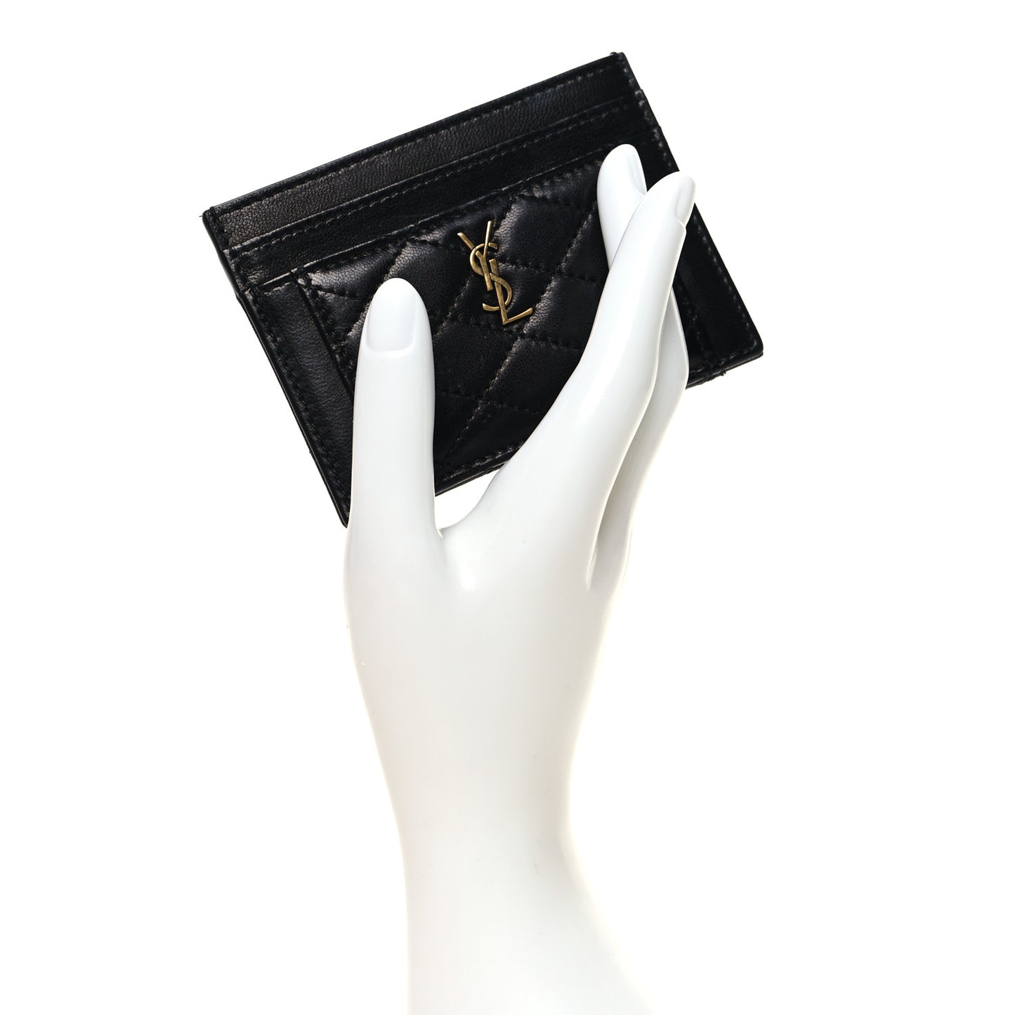 Lambskin Quilted Gaby Credit Card Case Black