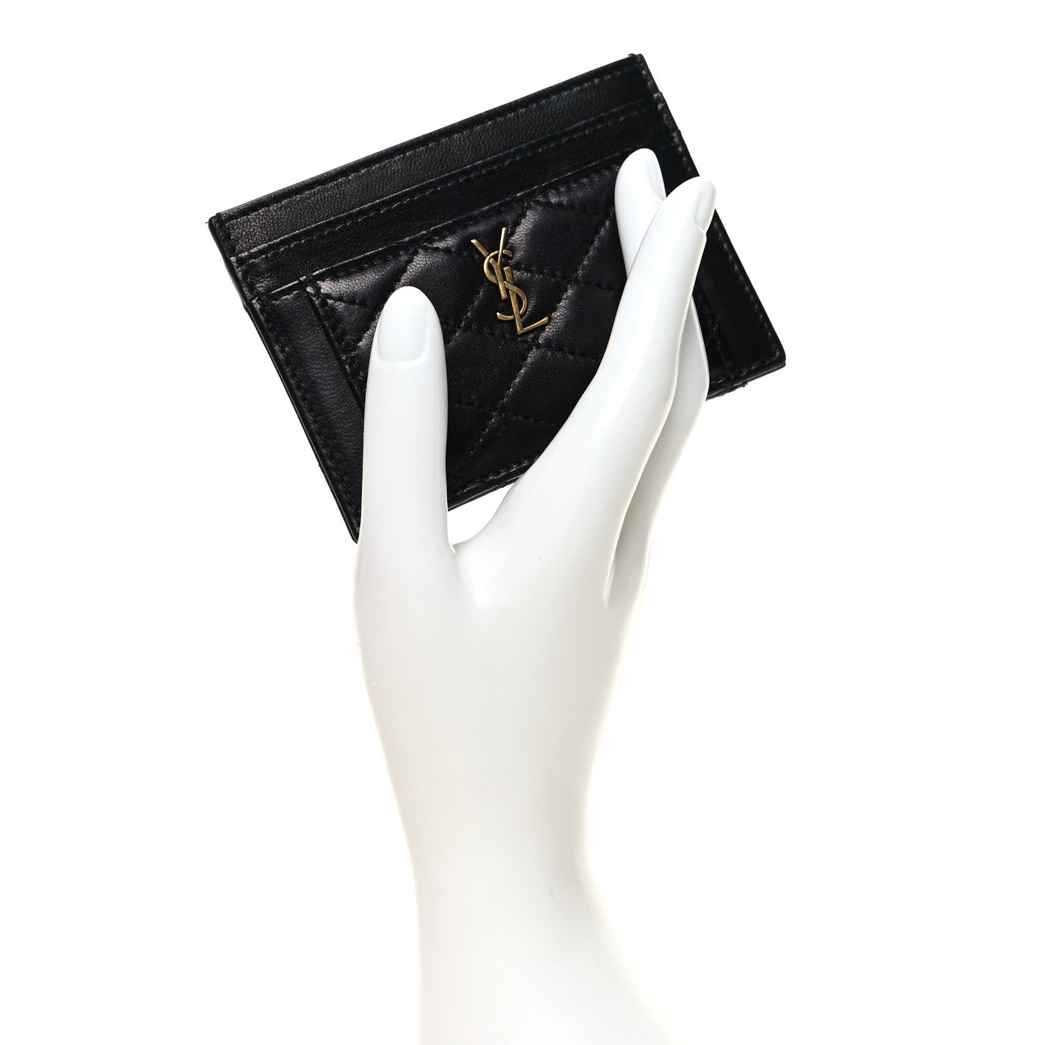 Saint Laurent Lambskin Quilted Gaby Credit Card Case Black 2 of 9