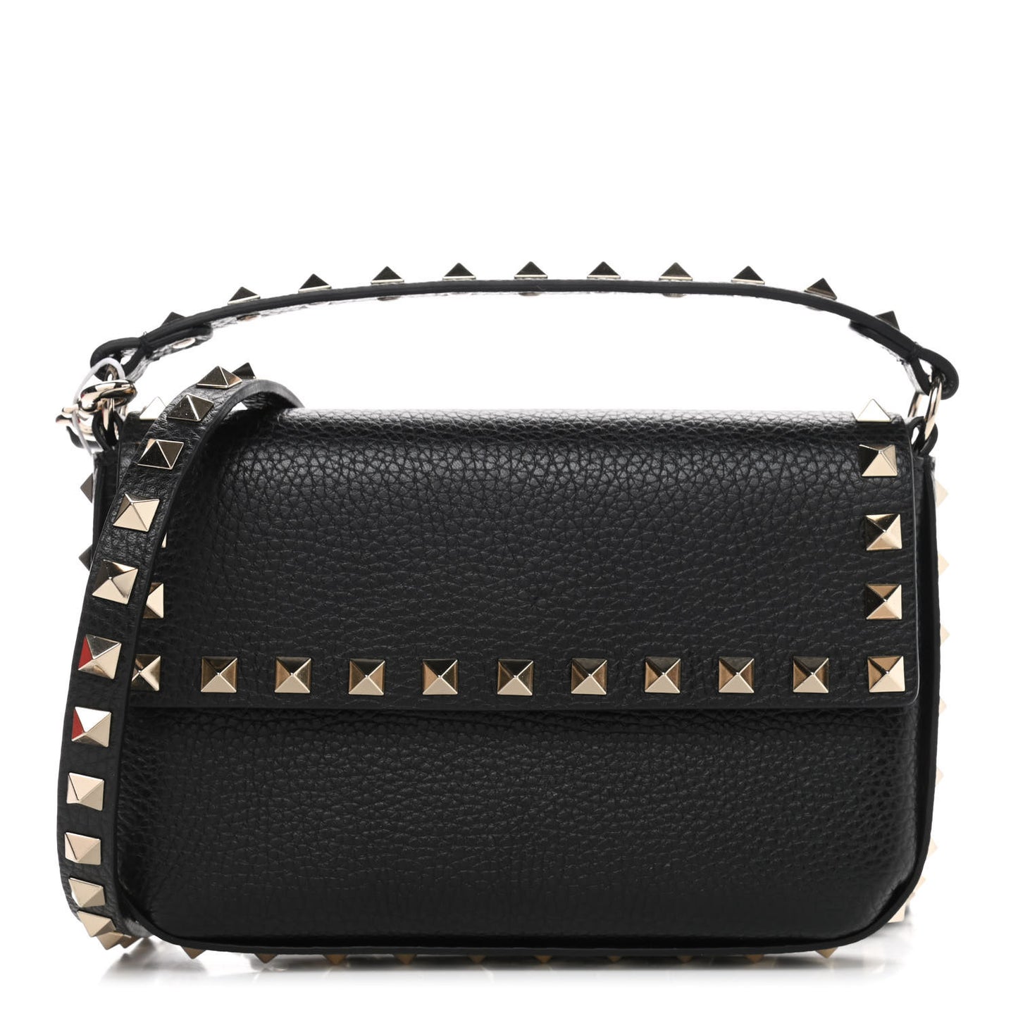 Grainy Calfskin Rockstud Crossbody Pouch Black