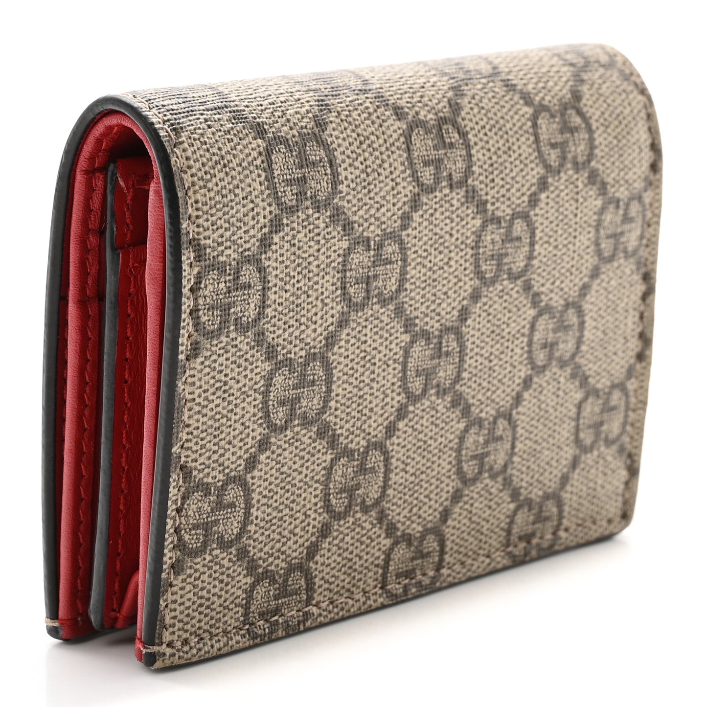 GG Supreme Monogram Bosco Patch Card Case Wallet Beige Malva Hibiscus Red