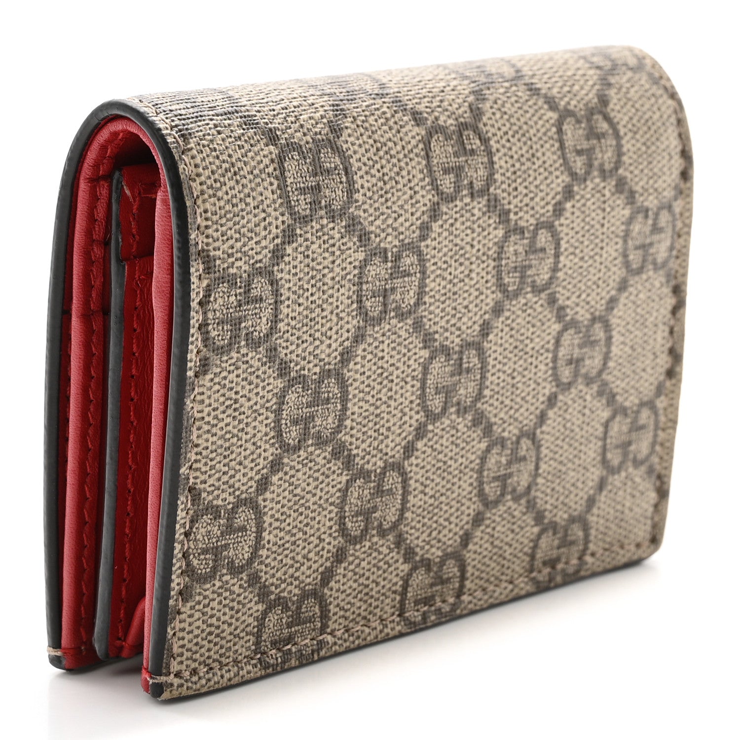 Gucci GG Supreme Monogram Bosco Patch Card Case Wallet Beige Malva Hibiscus Red 3 of 8