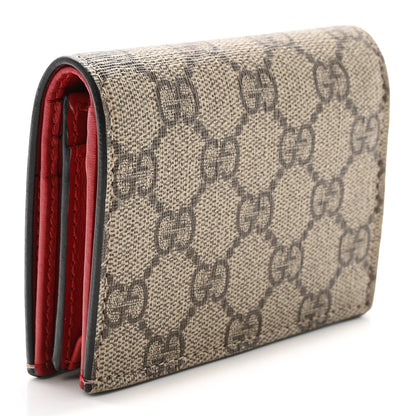 Gucci GG Supreme Monogram Bosco Patch Card Case Wallet Beige Malva Hibiscus Red 3 of 8