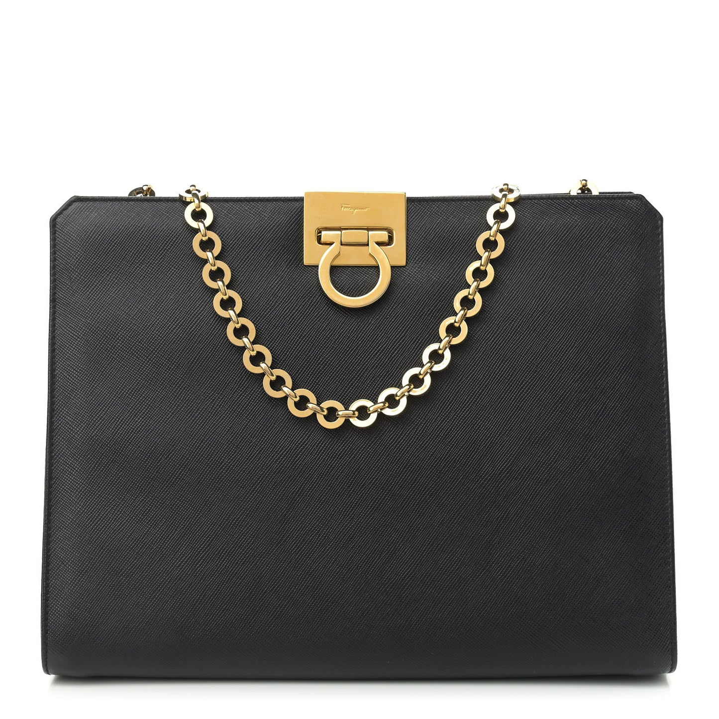 Printed Calfskin Gancini Trifolio Chain Bag Black
