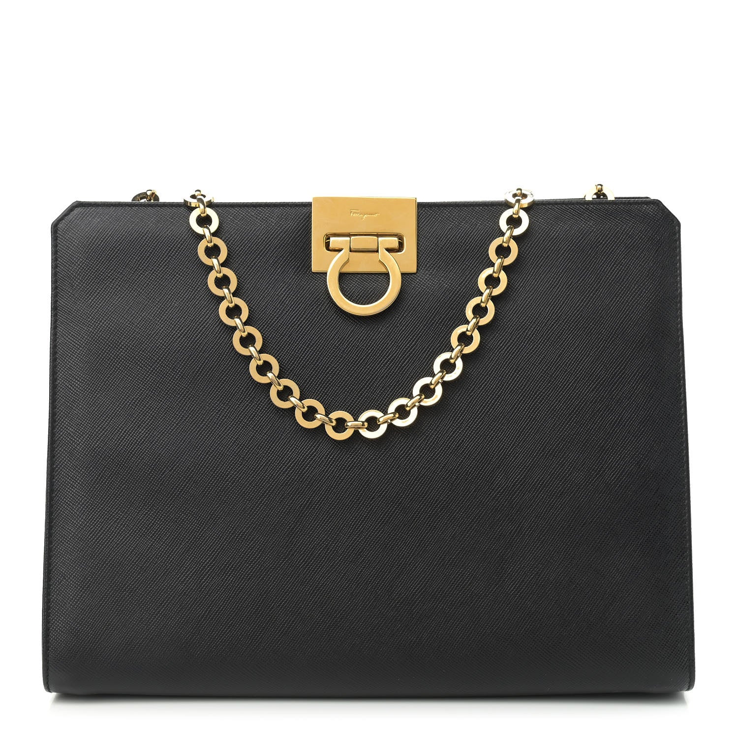 Salvatore Ferragamo Printed Calfskin Gancini Trifolio Chain Bag Black 1 of 9