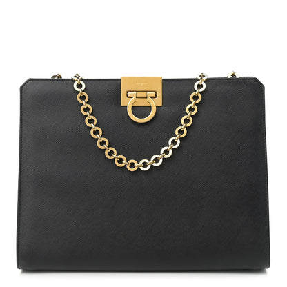 Salvatore Ferragamo Printed Calfskin Gancini Trifolio Chain Bag Black 1 of 9