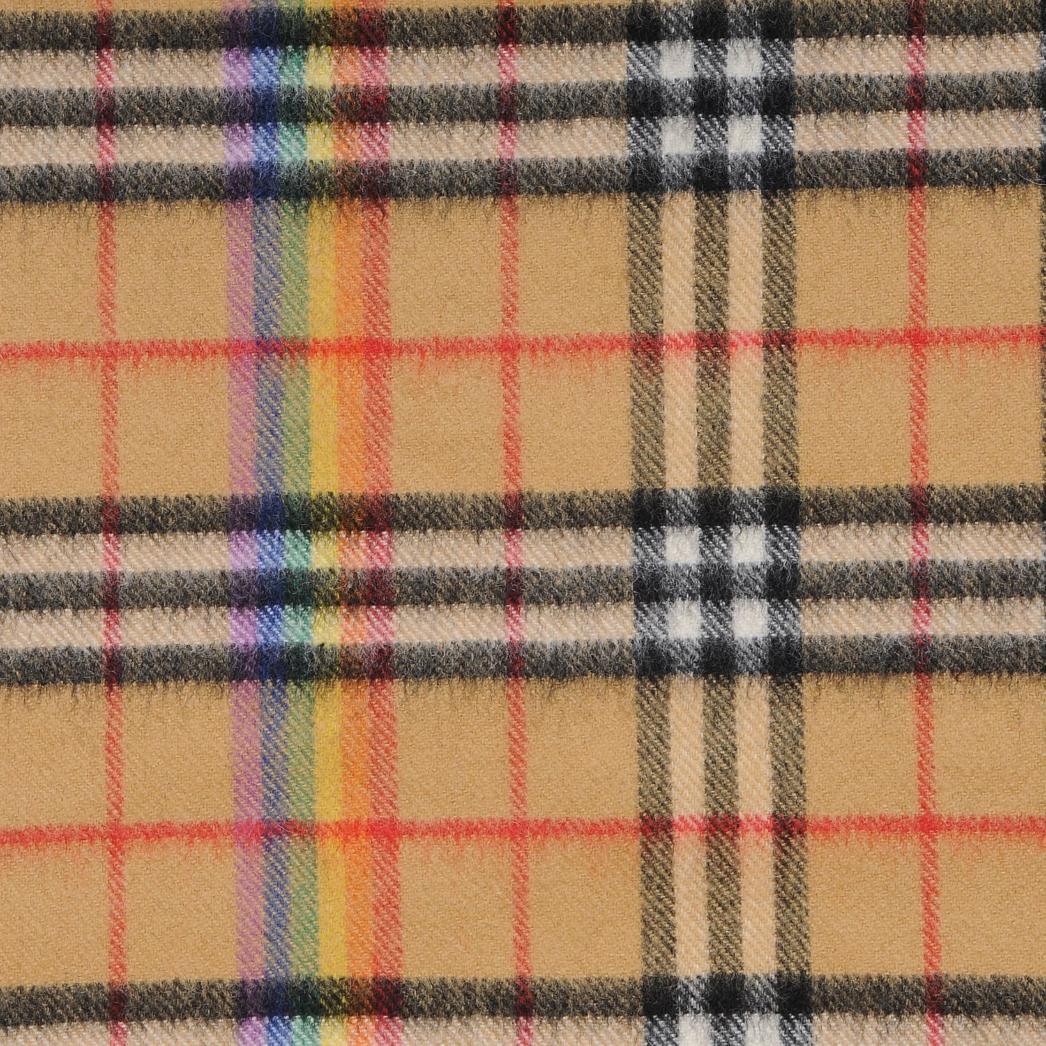 Burberry Cashmere Vintage Rainbow Check Fringe Scarf Antique Yellow 4 of 5