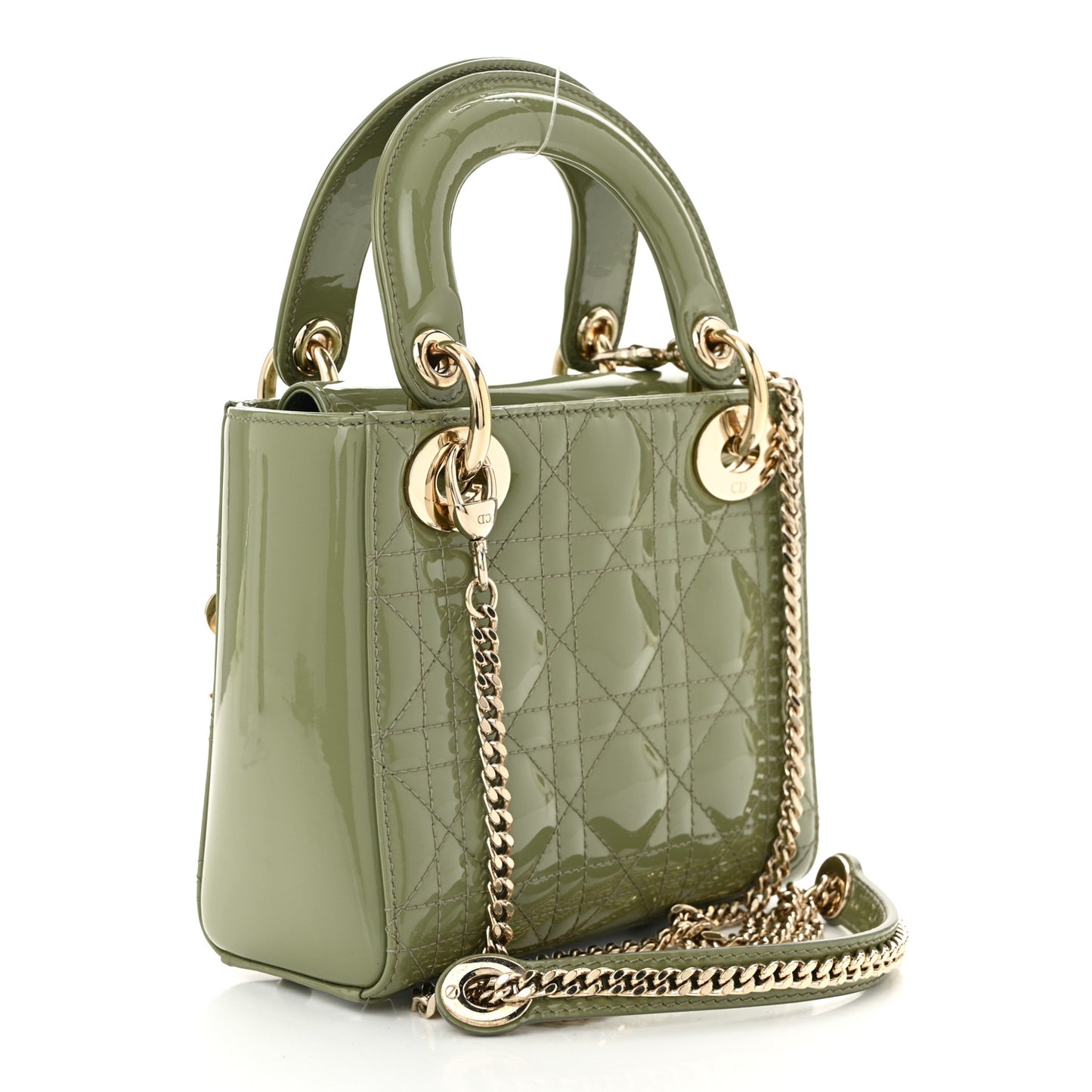 Patent Cannage Mini Lady Dior Dusty Green