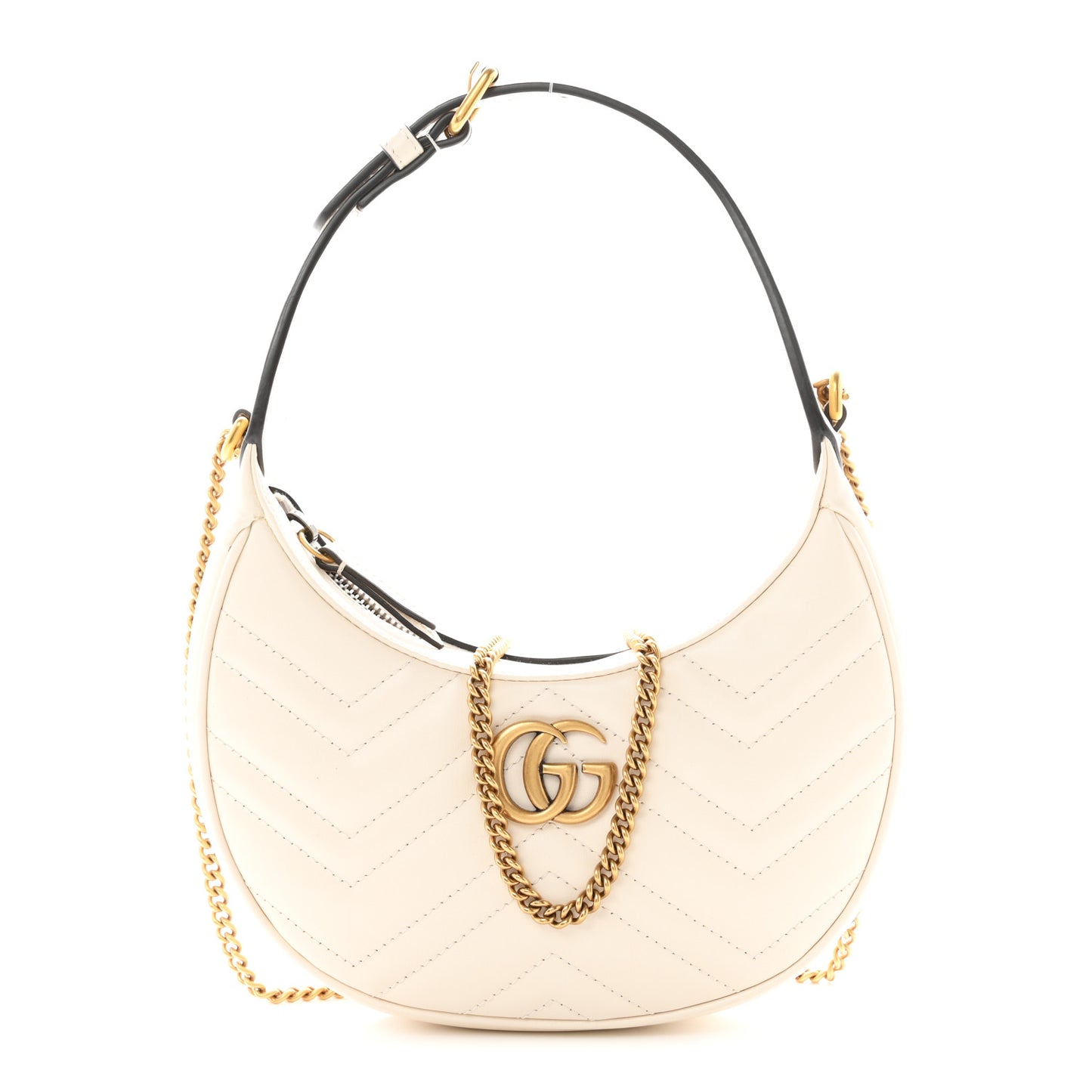 Calfskin Matelasse Chevron Mini GG Marmont Half Moon Hobo Mystic White