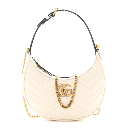 Gucci Calfskin Matelasse Chevron Mini GG Marmont Half Moon Hobo Mystic White 1 of 9