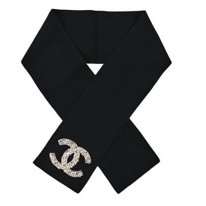 Chanel Cashmere Crystal Pearl CC Scarf Black 1 of 3