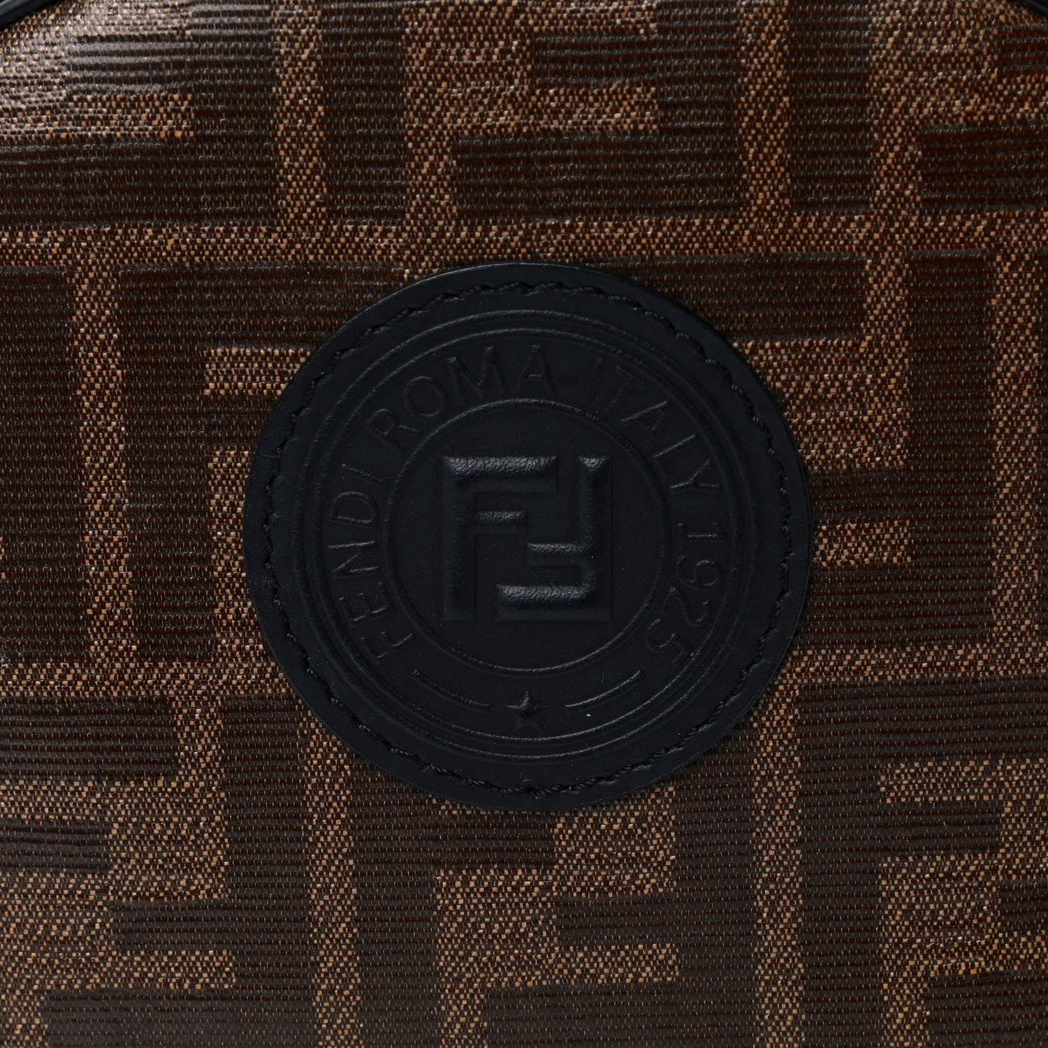 Fendi Glazed Fabric Vitello Century FF 1974 Stamp Patch Mini Backpack Mogano Panna Black 8 of 11