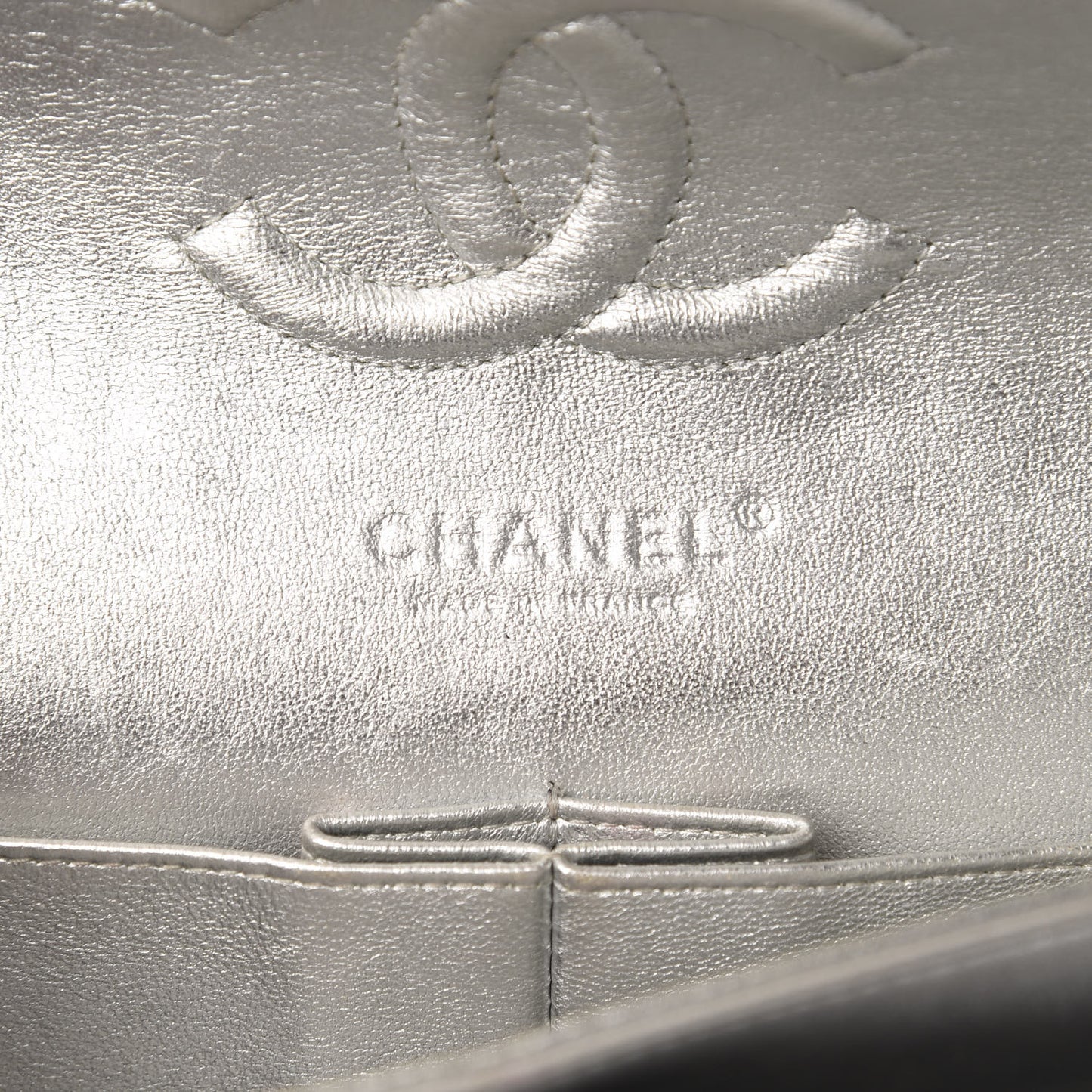 Metallic Lambskin Quilted Medium Double Flap Dark Grey