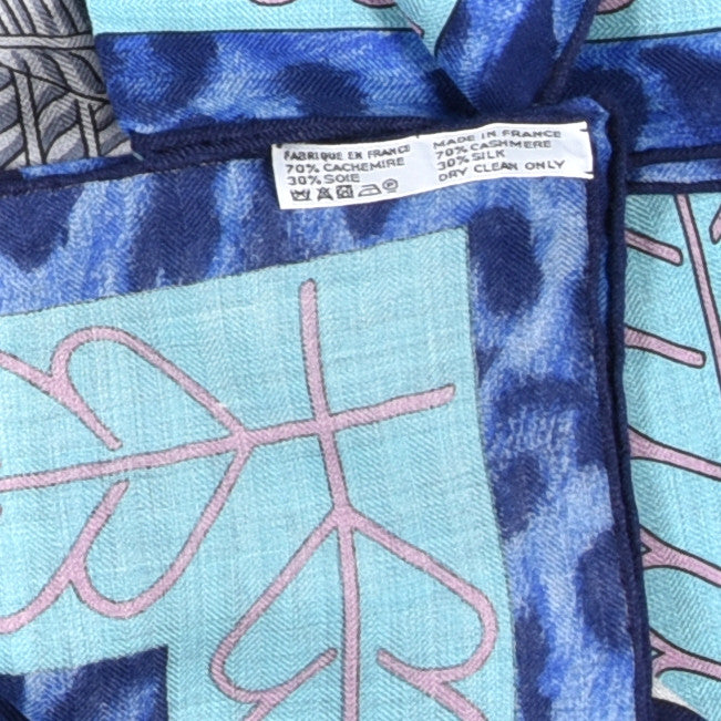 Hermes Cashmere Silk Selle d'Officier En Grande Tenue Shawl 140 Gris Chine Bleu Khaki 3 of 3