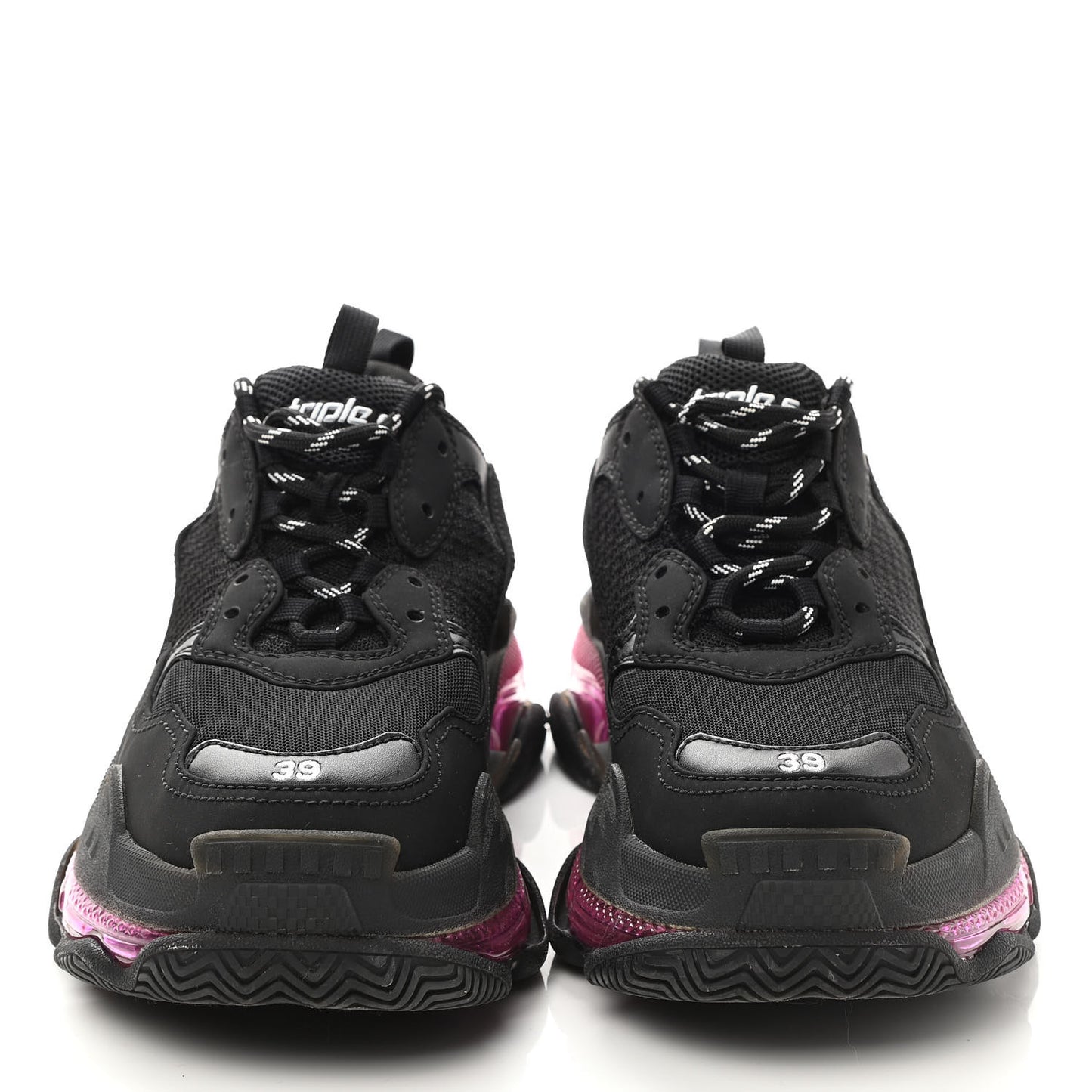 Fabric Mesh Clear Sole Womens Triple S Sneakers 39 Black Pink Neon