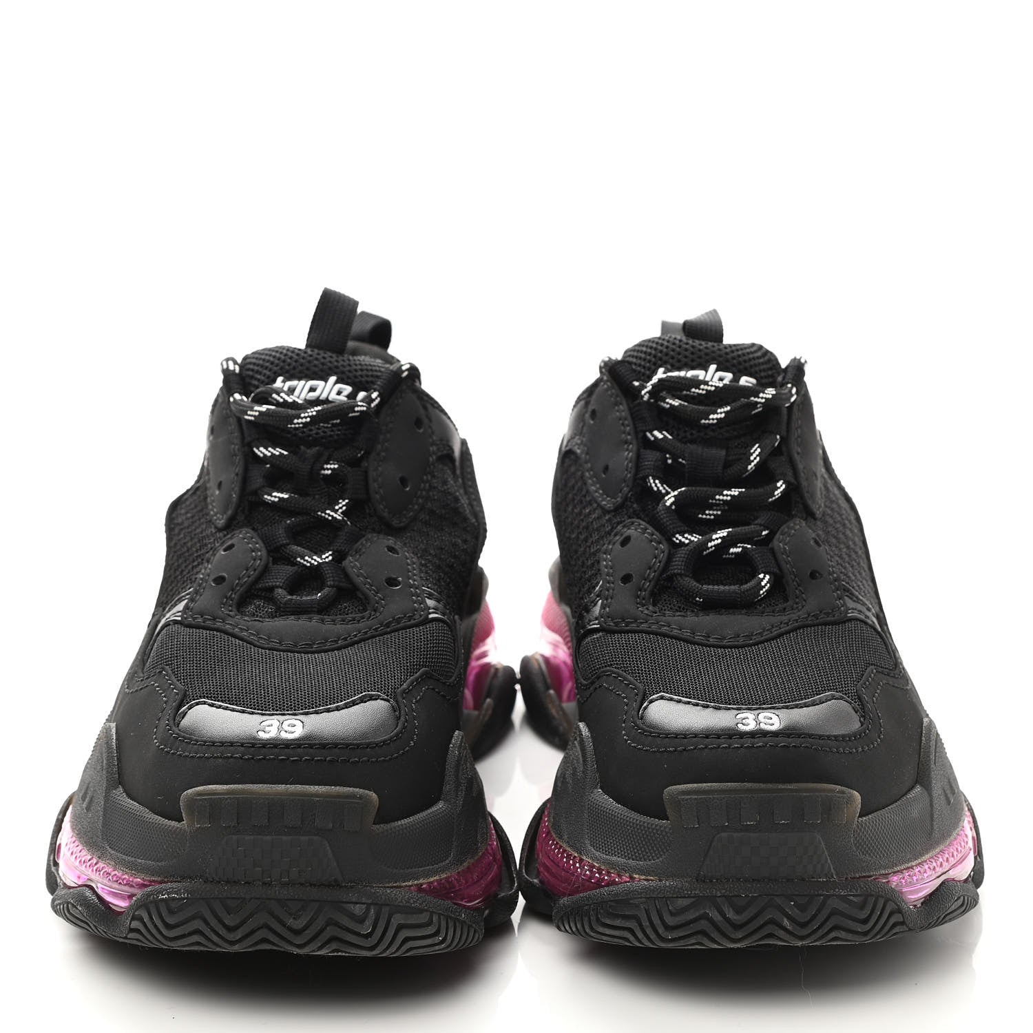 Balenciaga Fabric Mesh Clear Sole Womens Triple S Sneakers 39 Black Pink Neon 2 of 8