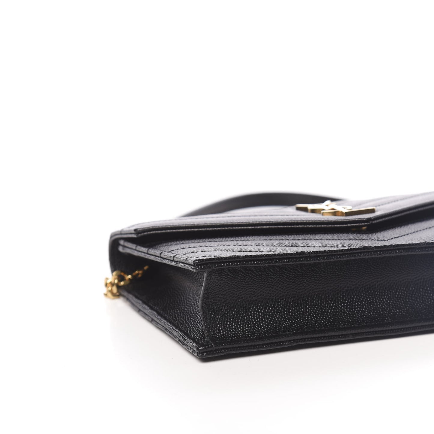 Grain De Poudre Matelasse Chevron Monogram Envelope Chain Wallet Black