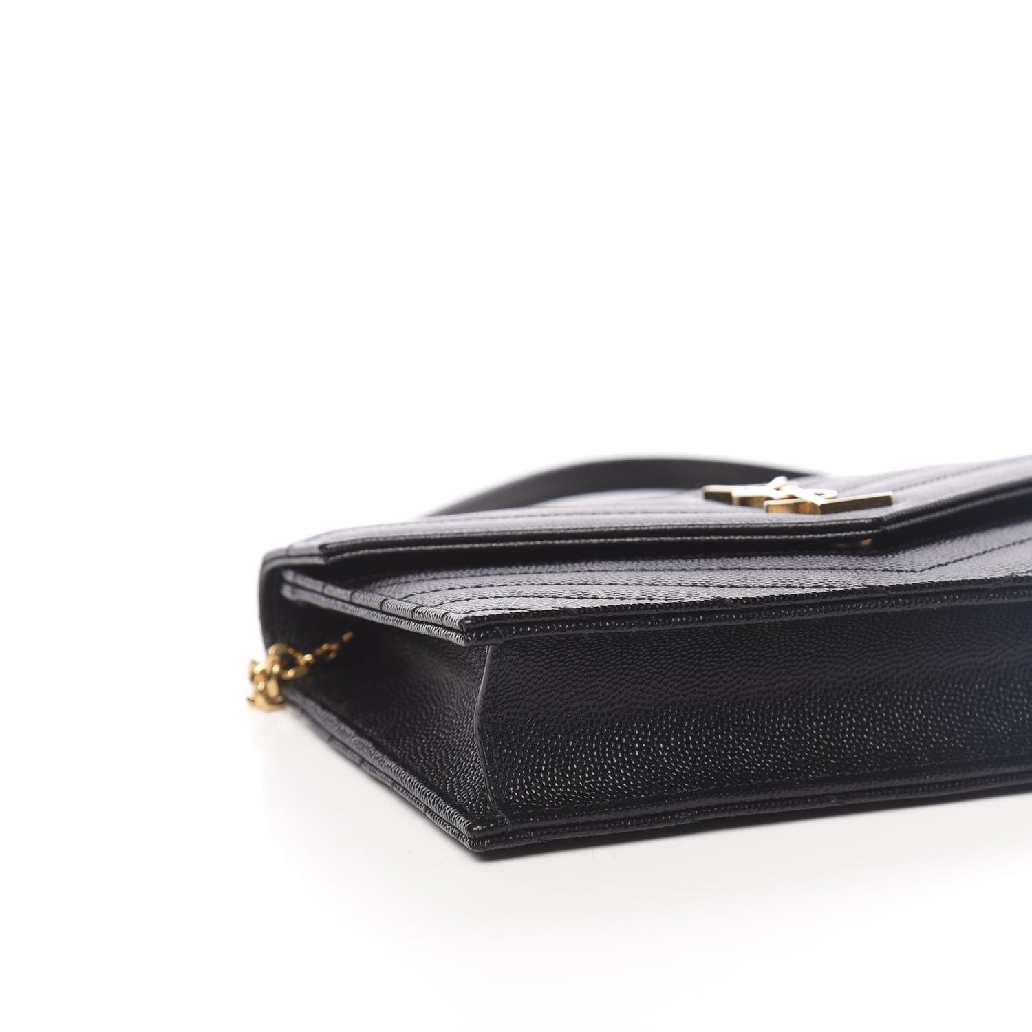 Saint Laurent Grain De Poudre Matelasse Chevron Monogram Envelope Chain Wallet Black 16 of 18