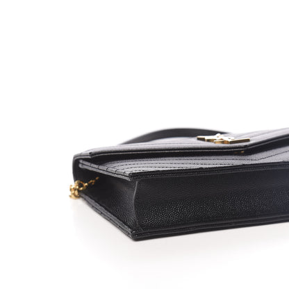 Saint Laurent Grain De Poudre Matelasse Chevron Monogram Envelope Chain Wallet Black 16 of 18