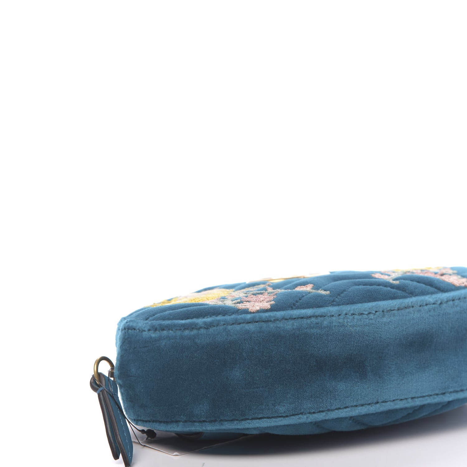 Gucci Velvet Matelasse Embroidered GG Marmont Belt Bag 95 38 Pavone Cyan 8 of 10