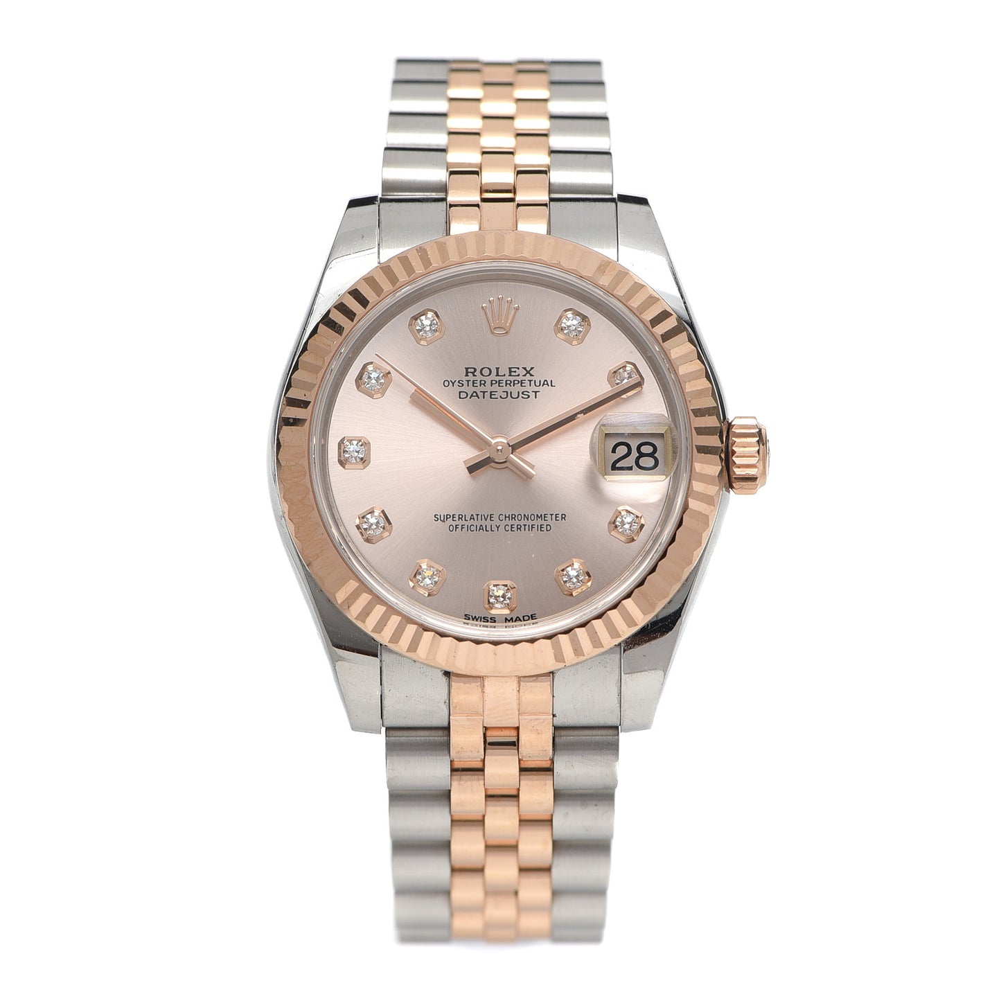 Stainless Steel 18K Everose Gold Diamond 31mm Oyster Perpetual Datejust Watch Pink 178271