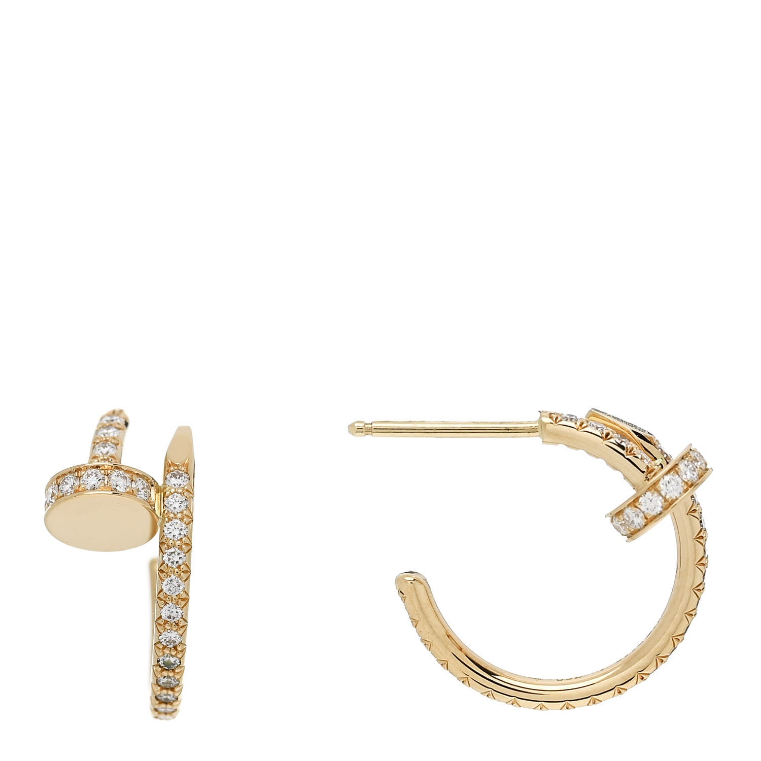 Cartier 18K Yellow Gold Diamond Juste Un Clou Pave Hoop Earrings 1 of 5