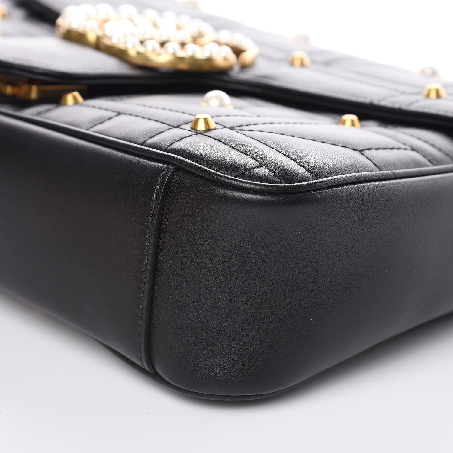 Gucci Calfskin Matelasse Studded Medium Pearly GG Marmont Shoulder Bag Black 10 of 10