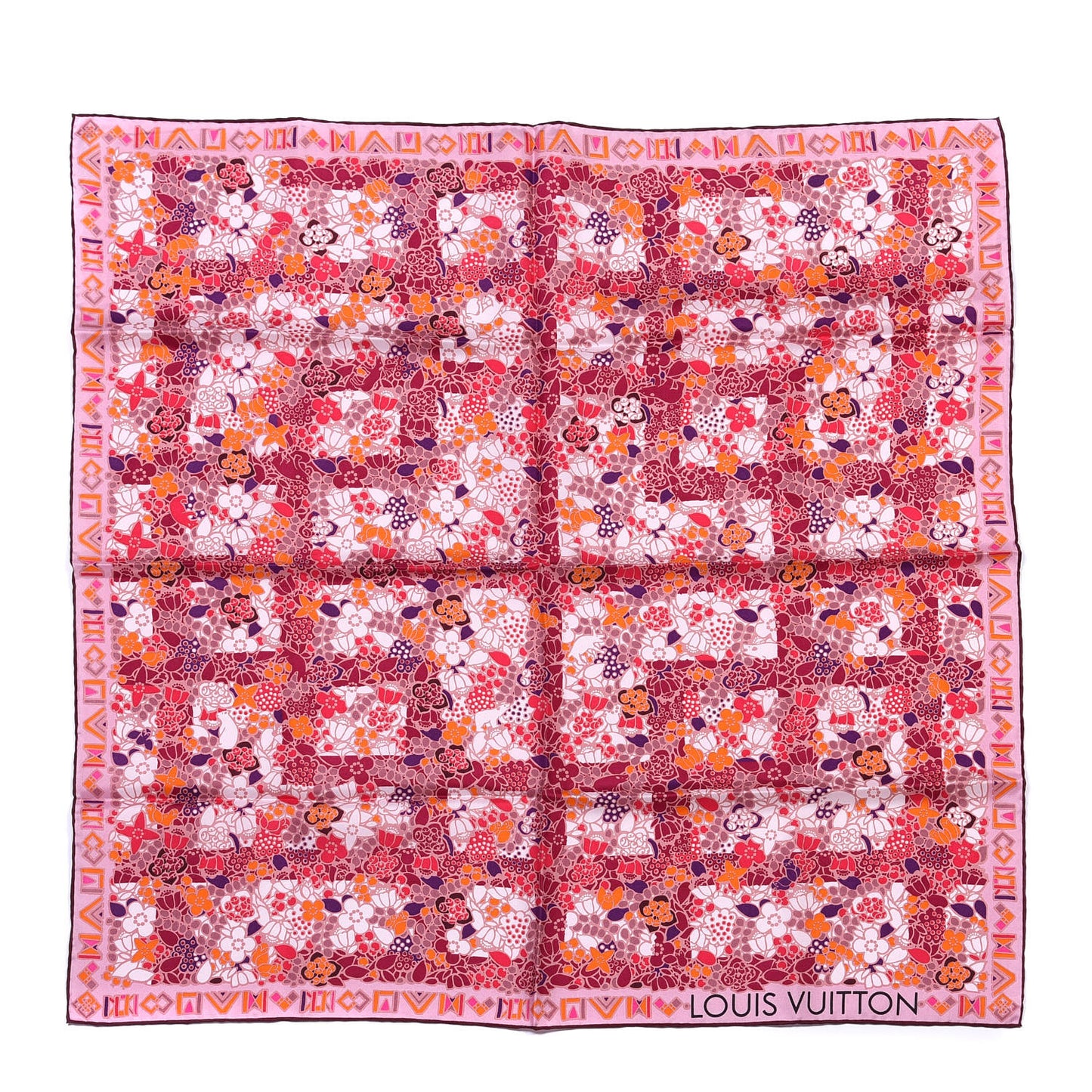 Silk Floral Print Square Scarf Pink