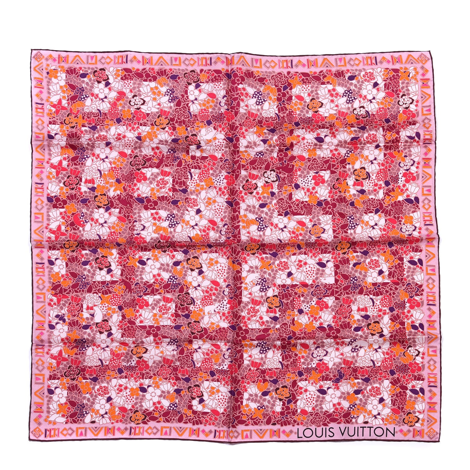 Louis Vuitton Silk Floral Print Square Scarf Pink 1 of 3
