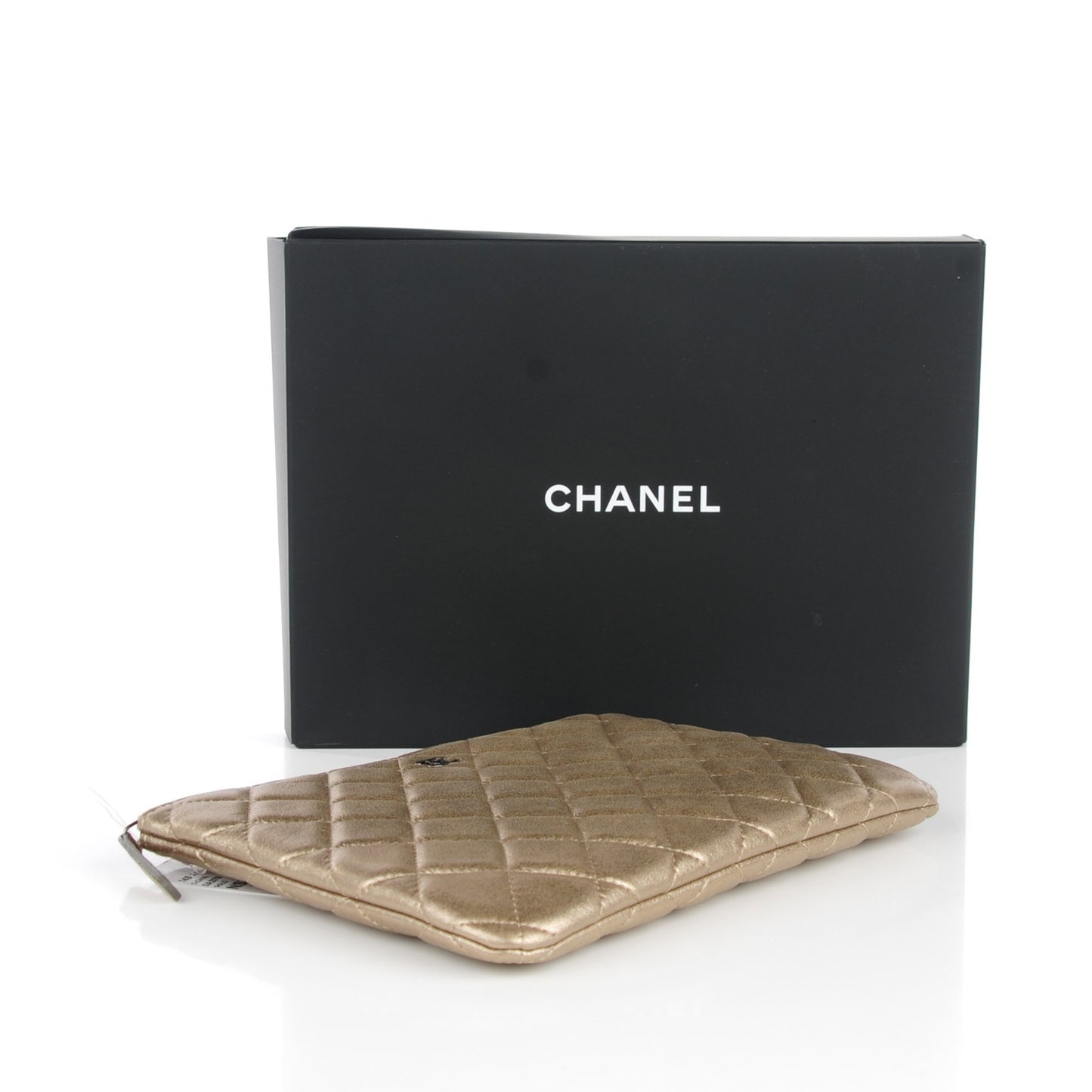 Metallic Lambskin Quilted Medium Cosmetic Case Gold