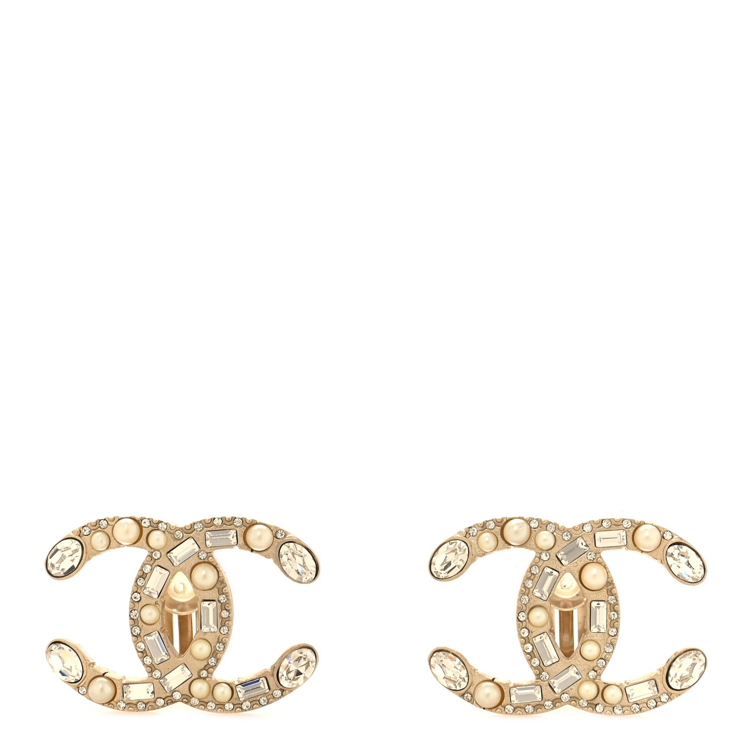 Chanel Crystal Pearl CC Clip On Earrings Gold 1 of 5