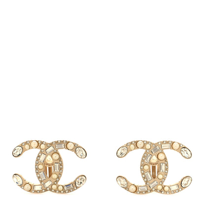 Chanel Crystal Pearl CC Clip On Earrings Gold 1 of 5