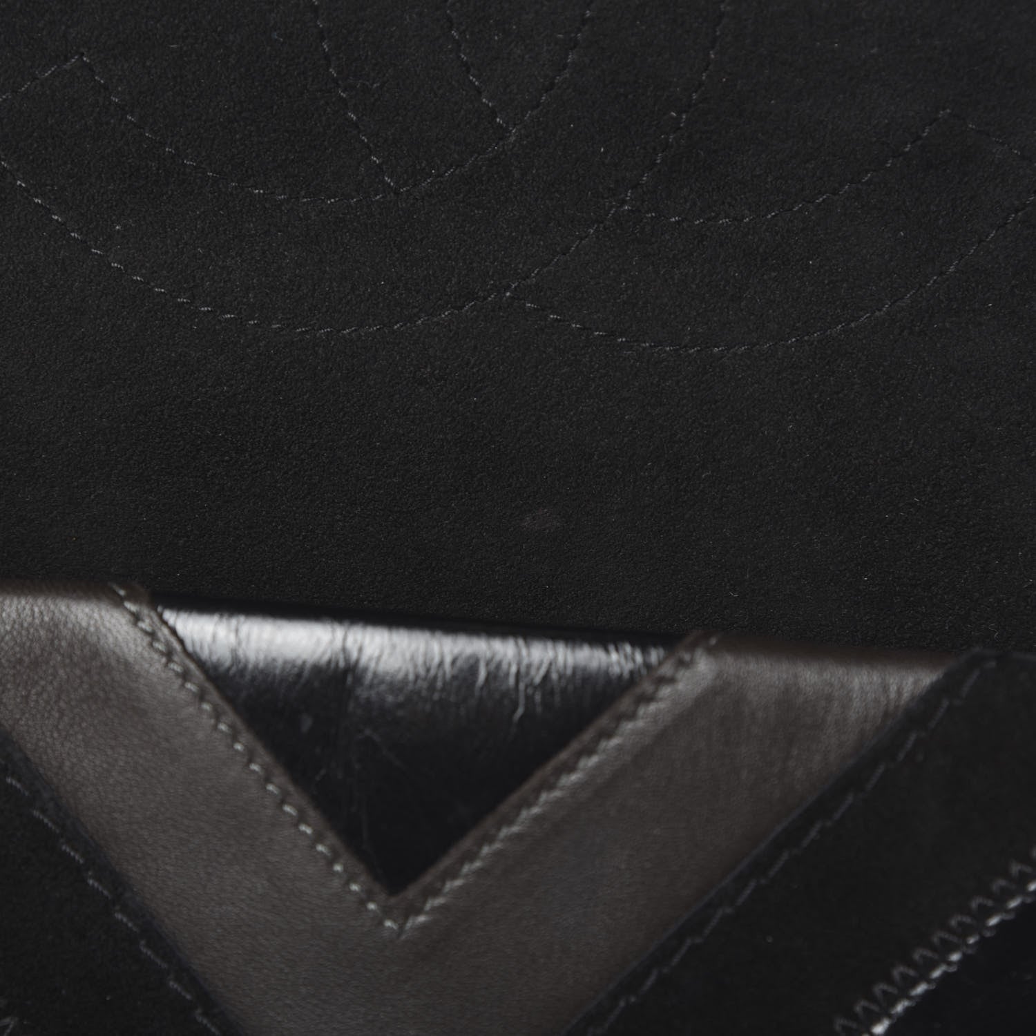 Chanel Suede Lambskin Glazed Calfskin Lady Vintage Chevron Flap Black Brown 15 of 16
