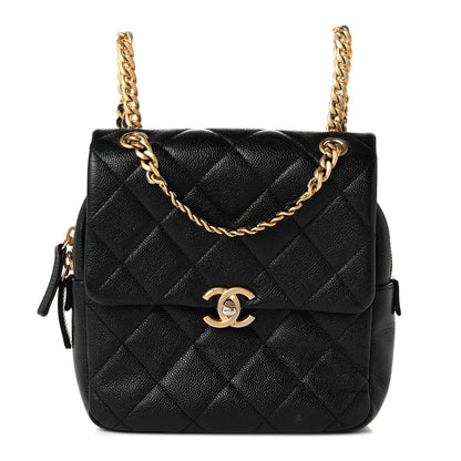 Chanel Shiny Caviar Quilted Chain Melody Backpack Black 1 of 10