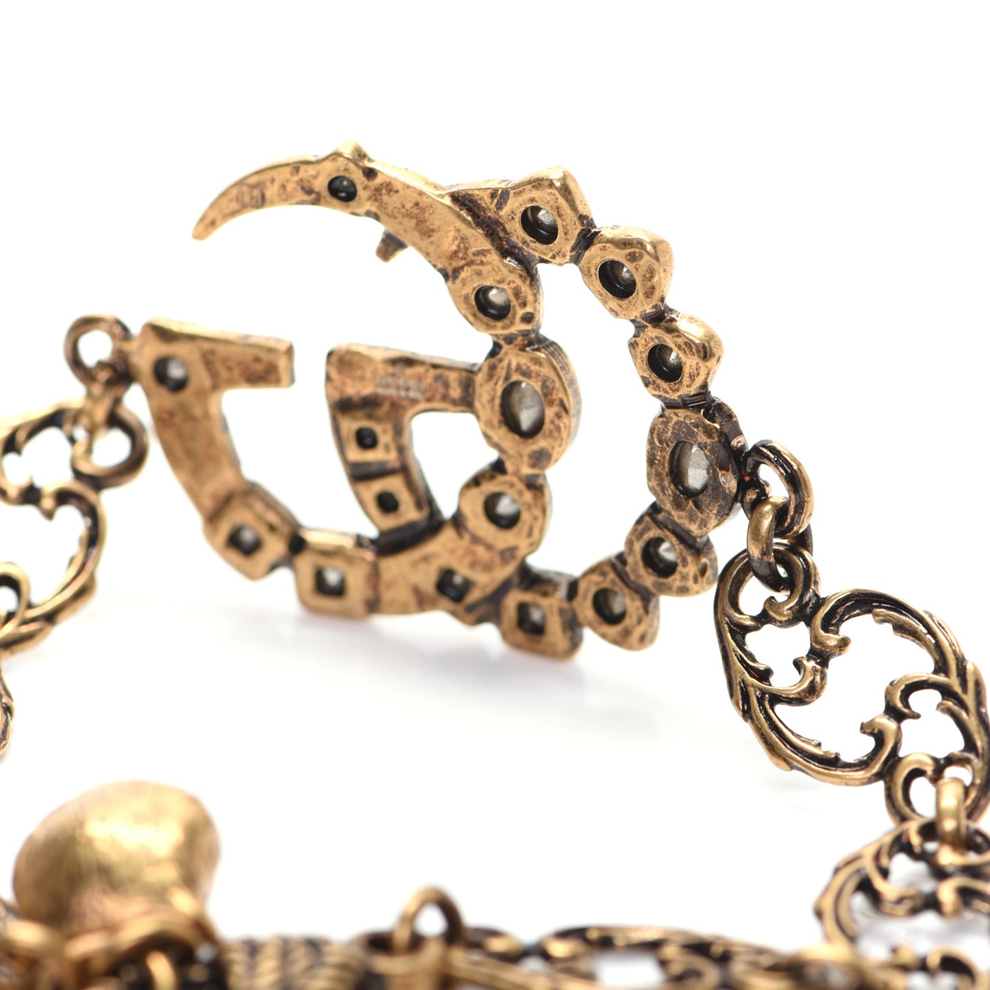 Oxidized Metal Crystal Double G Bracelet Aged Gold Multicolor