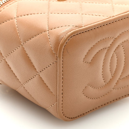 Chanel Lambskin Quilted Top Handle Mini Vanity Case With Chain Beige 9 of 10