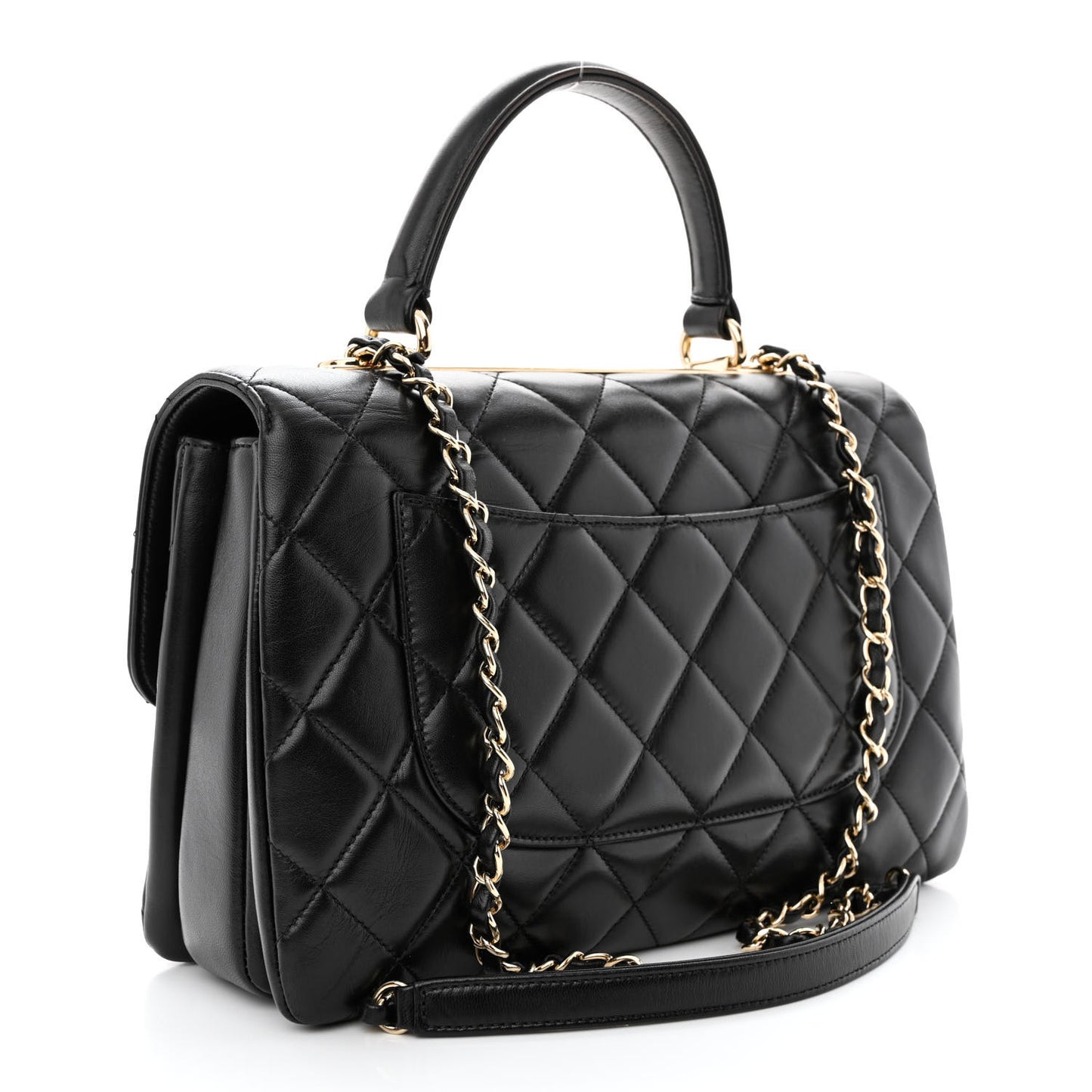 Lambskin Quilted Medium Trendy CC Flap Dual Handle Bag Black