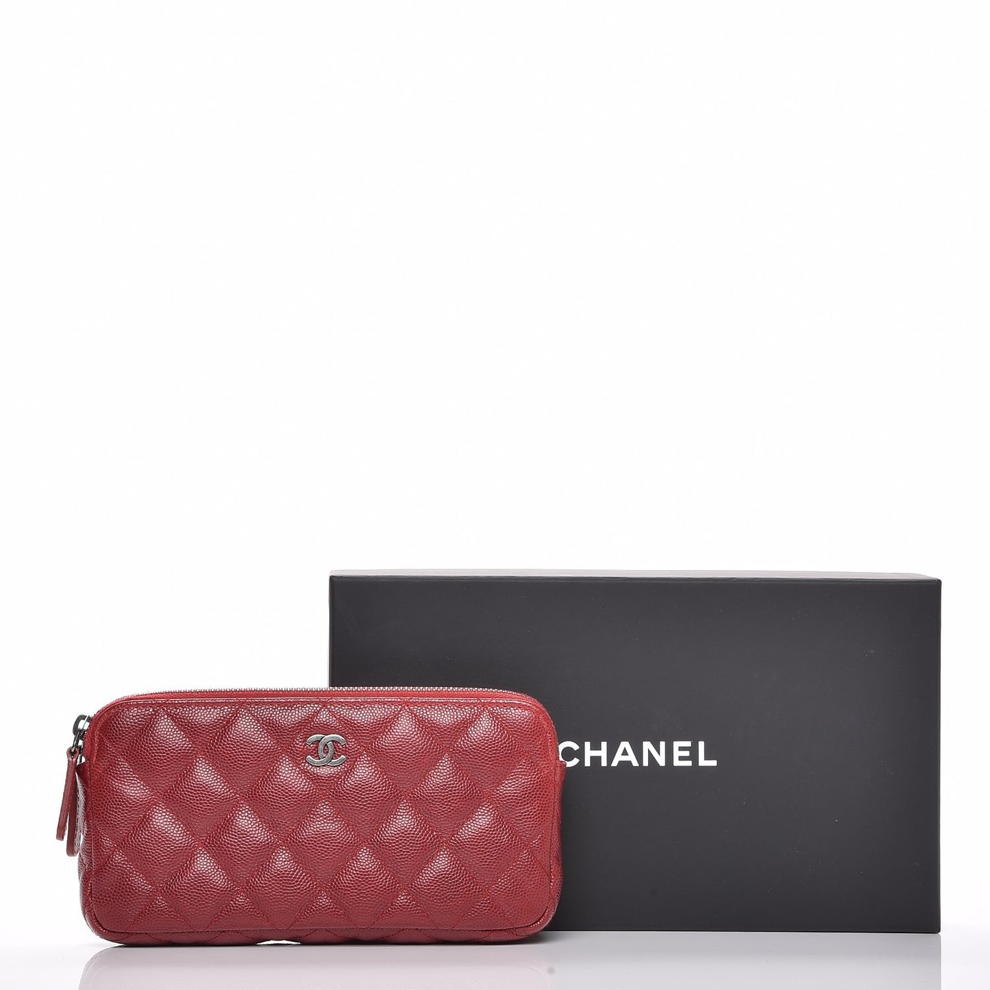 Caviar Quilted Small Clutch With Chain Red